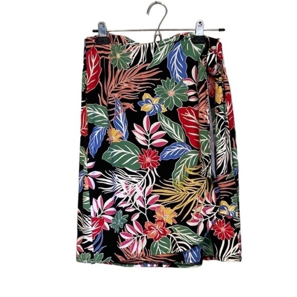 Cynthia Rowley Tropical Floral Faux Wrap Skirt Ponte Knit‎ Size Large - Picture 1 of 7